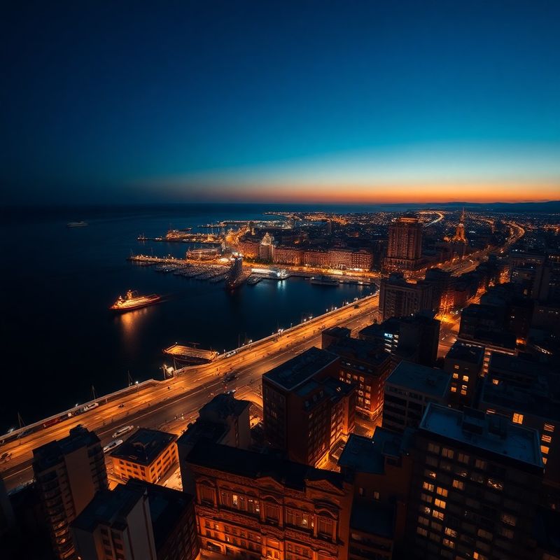 Vedere editorială asupra portului și orașului Constanța în lumină de seară